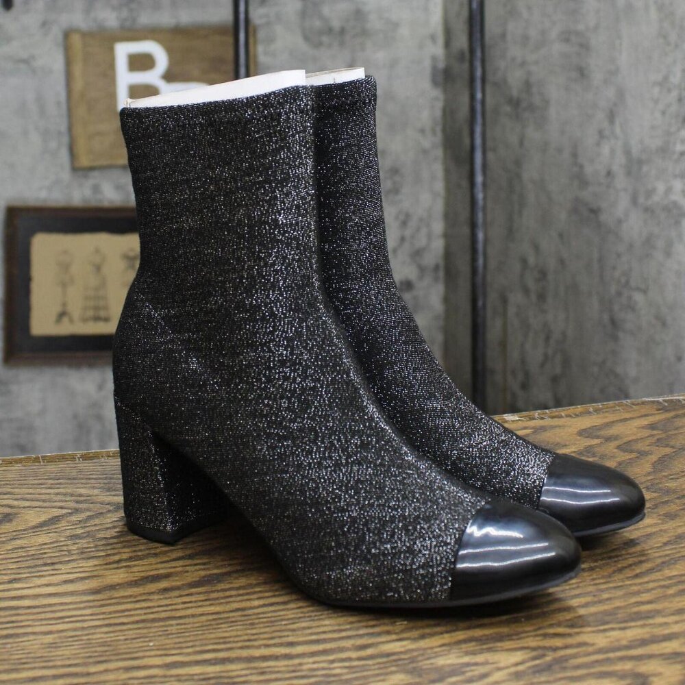 NWT Isaac Mizrahi Live! Vintage Metallic Block Heel Ankle Boots Black 6.5M